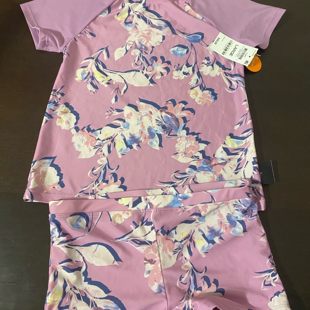 Big Girls 2-Pc. Rippling Rose Rash Guard Set - Picture 5 of 7